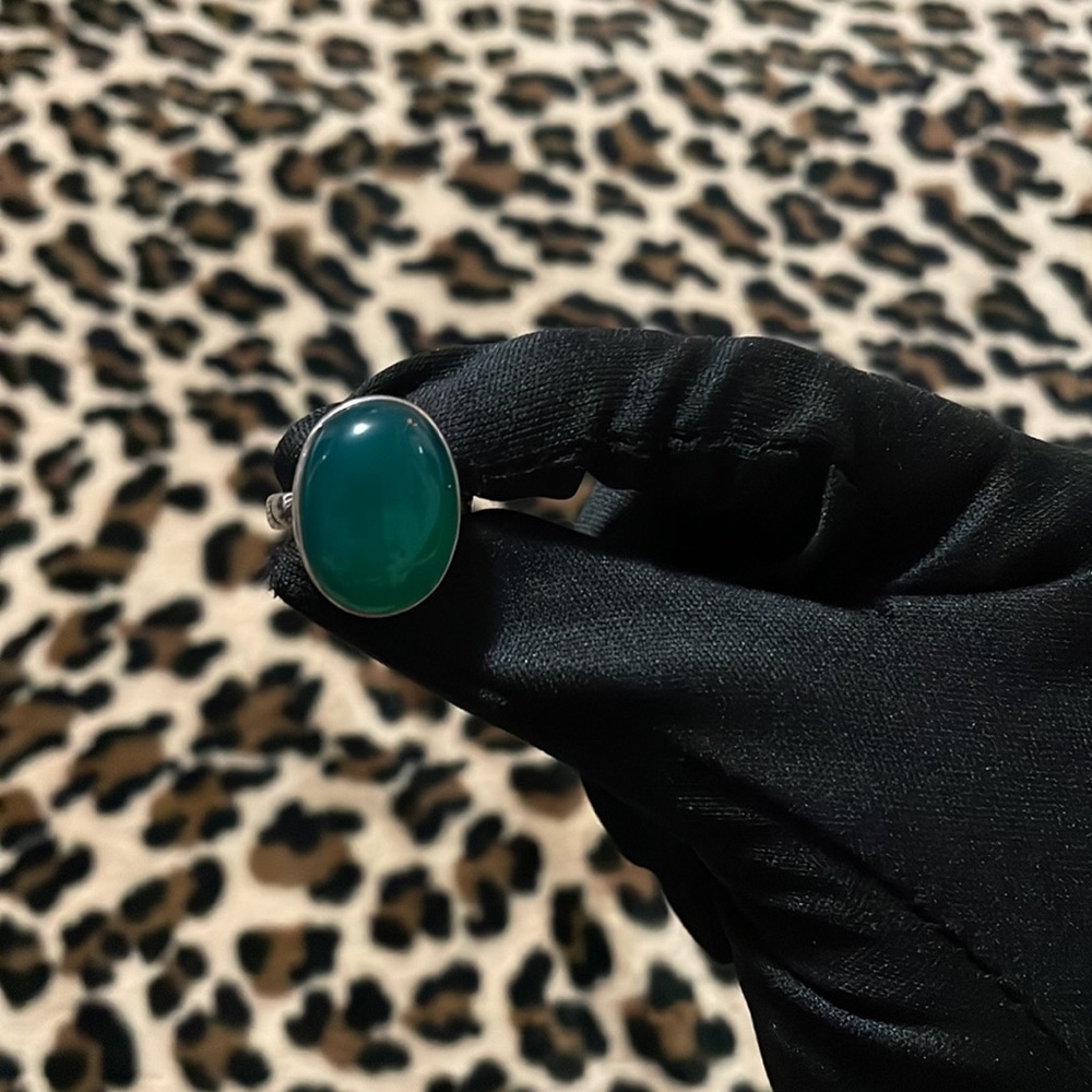 Sterling Silver GREEN Ring Glass 💚 Jewelry 8 Boho Oval Classic Verde Fashion - Picture 3 of 15